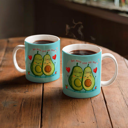 Personalized Avocado Couple Mug – Custom Name Ceramic Coffee Mug, Cute Love Gift for Couples
