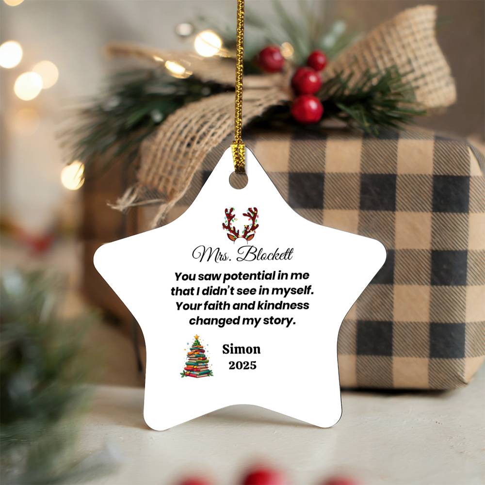 Personalized Teacher Star Ornament – “You Saw Potential in Me” Keepsake