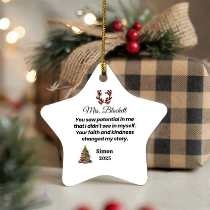 Personalized Teacher Star Ornament – “You Saw Potential in Me” Keepsake