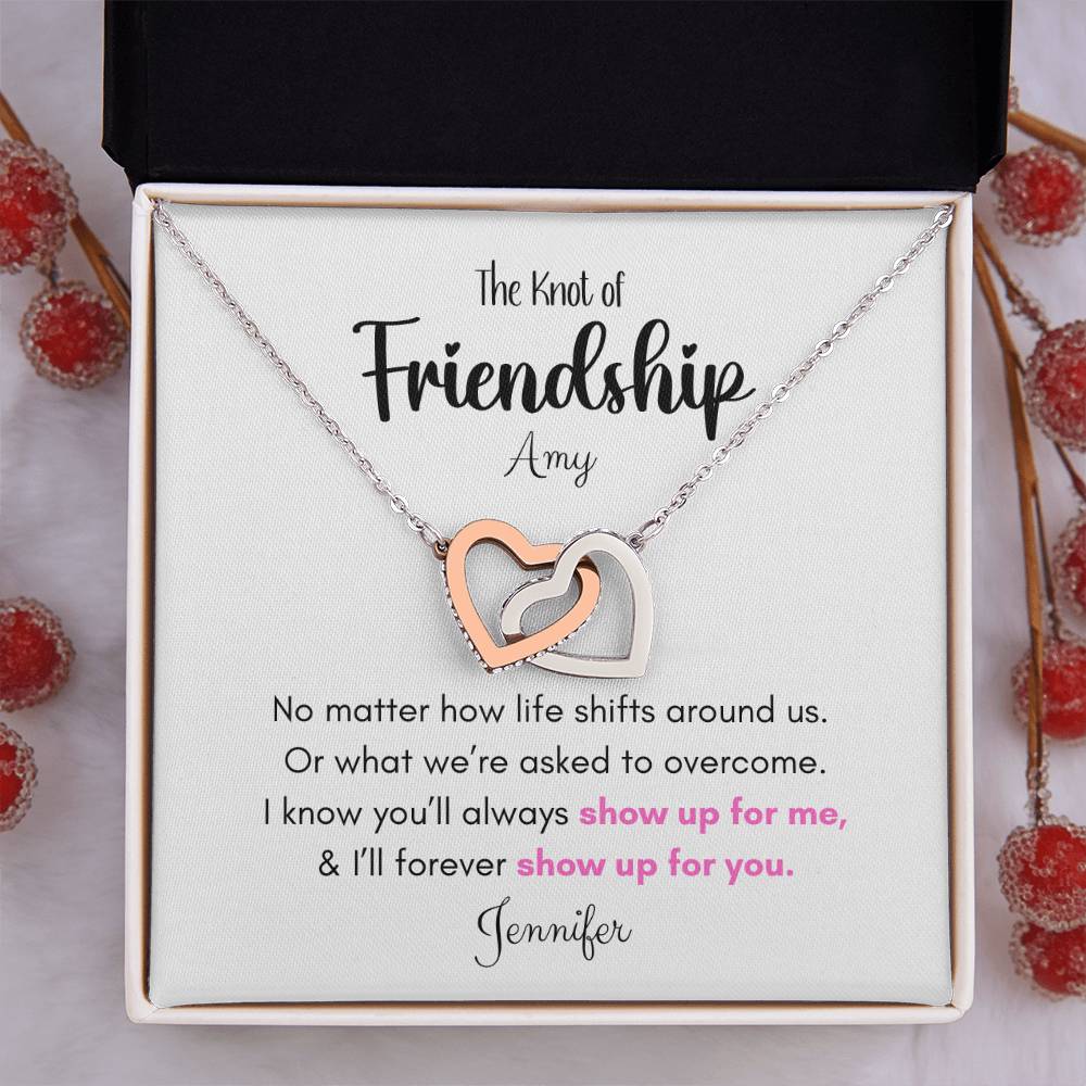 Friendship Gift-Interlocking Hearts Necklace , Rose Gold