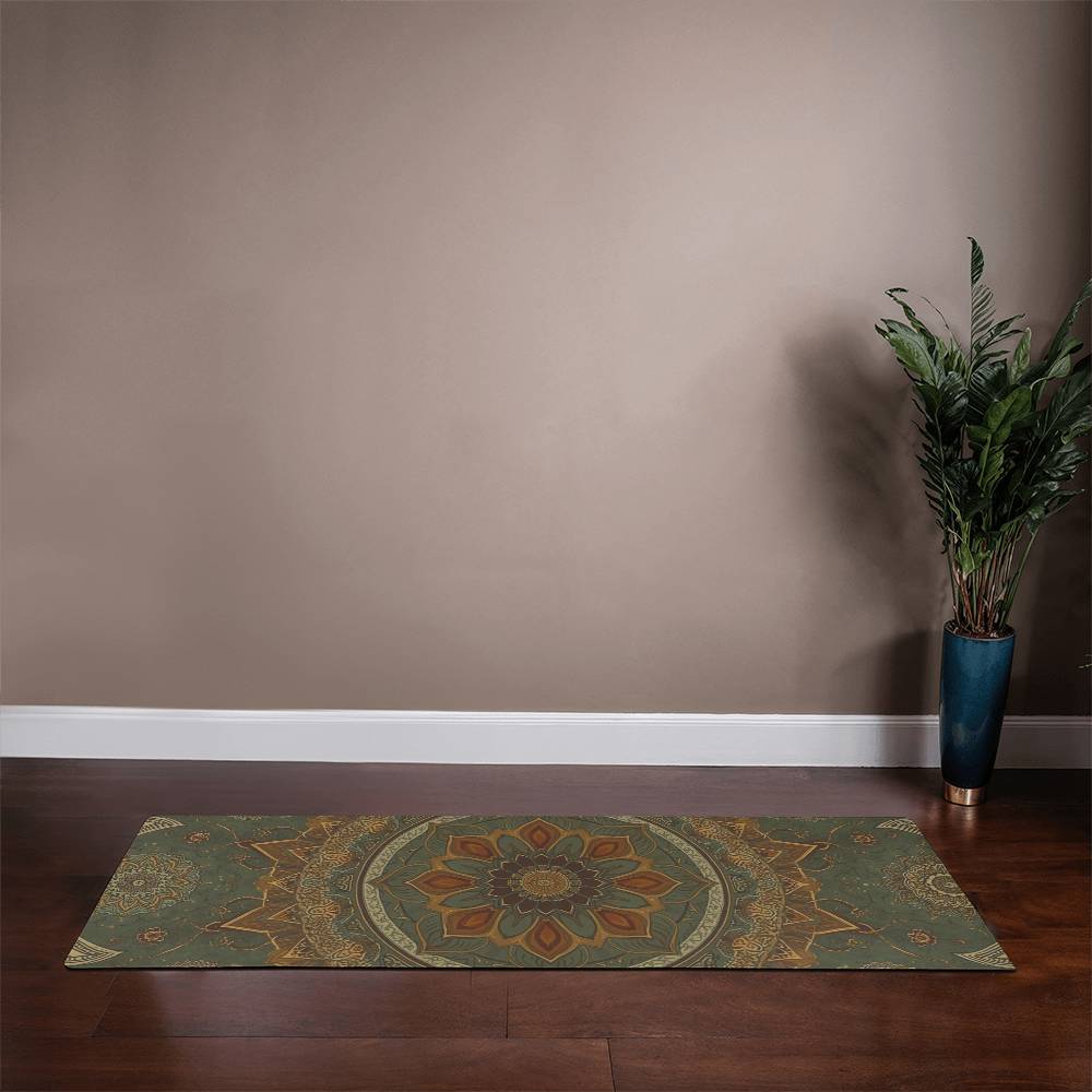 Green Mandala Rubber Yoga Mat – Anti-Slip Microfiber Suede Fitness ; Yoga Mat for Balance and Comfort