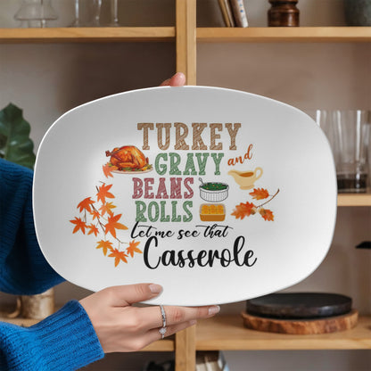 Thanksgiving Serving Platter - 10"x14" Oval Turkey; Fall Design - Microwave ; Dishwasher Safe Holiday Serving Tray