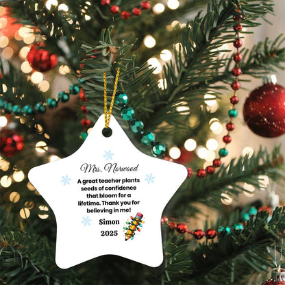 Personalized Teacher Star Ornament – “Thank You For Believing in Me” Gift