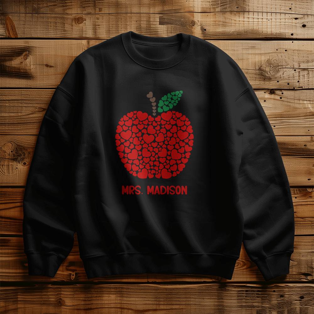 Personalized Teacher Apple Sweatshirt – Custom Name Crewneck | Cozy Gildan 18000