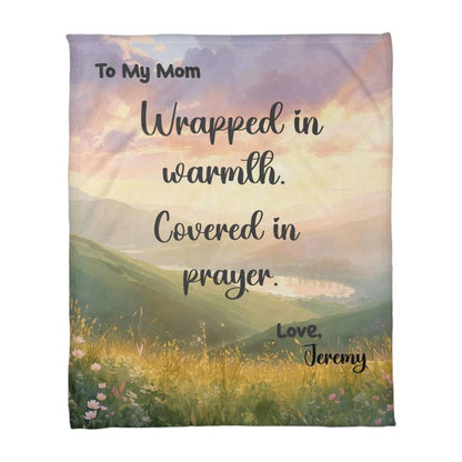 To My Mom Blanket – Wrapped in Warmth Covered in Prayer | Christian Gift for Mom | Personalized Cozy Coral Fleece Blanket | Mother’s Day Gift