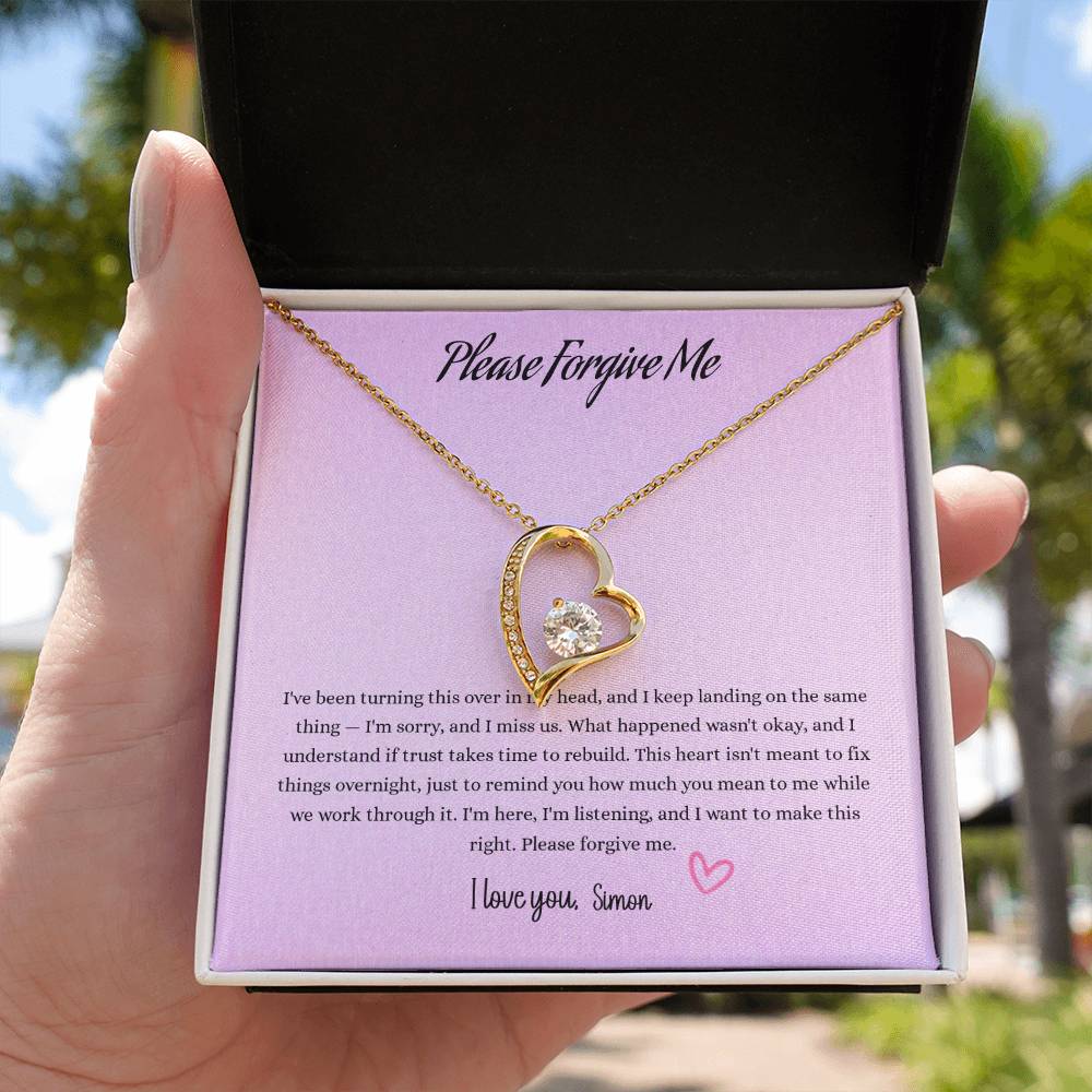 Please Forgive Me Forever Love Necklace – Apology Gift for Her-White Gold