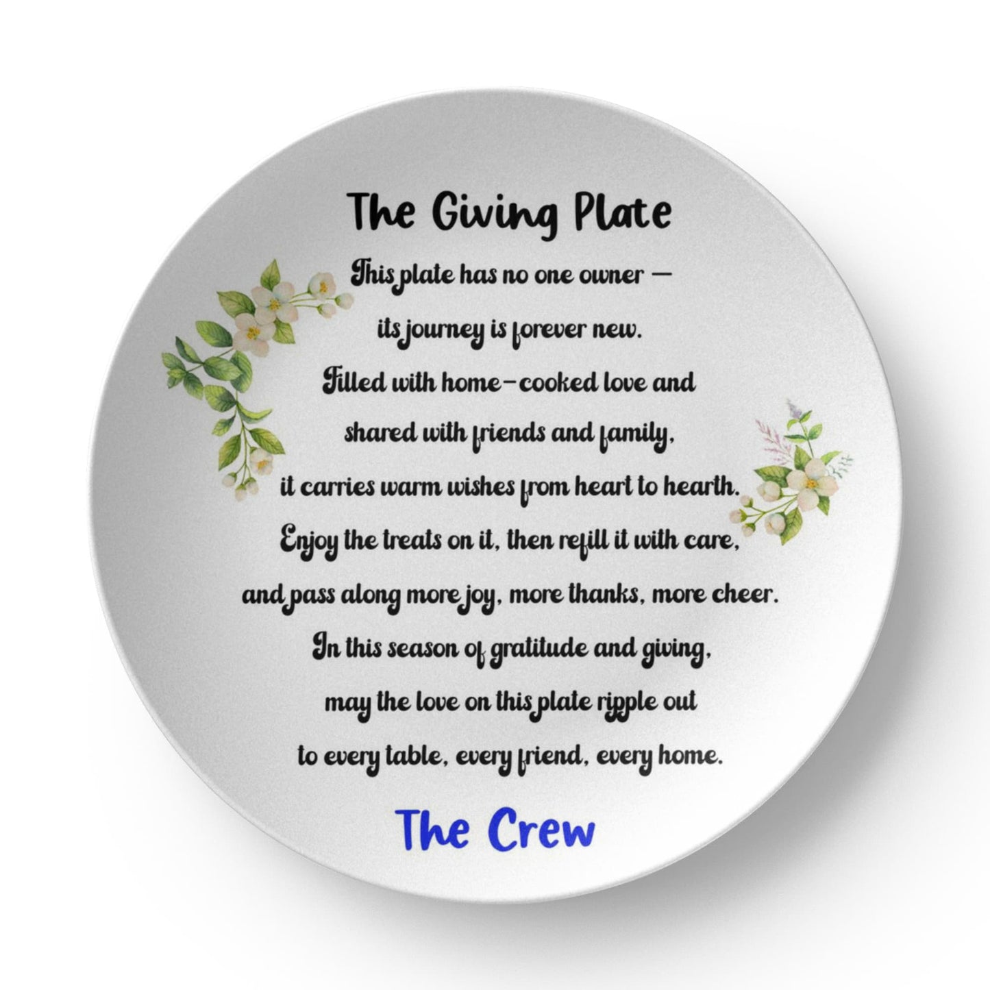 Personalized Giving Plate 10" - Custom Family Sharing Plate with Heartfelt Poem - Microwave Dishwasher Safe - Holiday Gift for Friends and Family