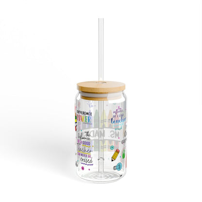 Personalized Teacher Sipper Glass – 16oz with Optional Bamboo Lid & Straw