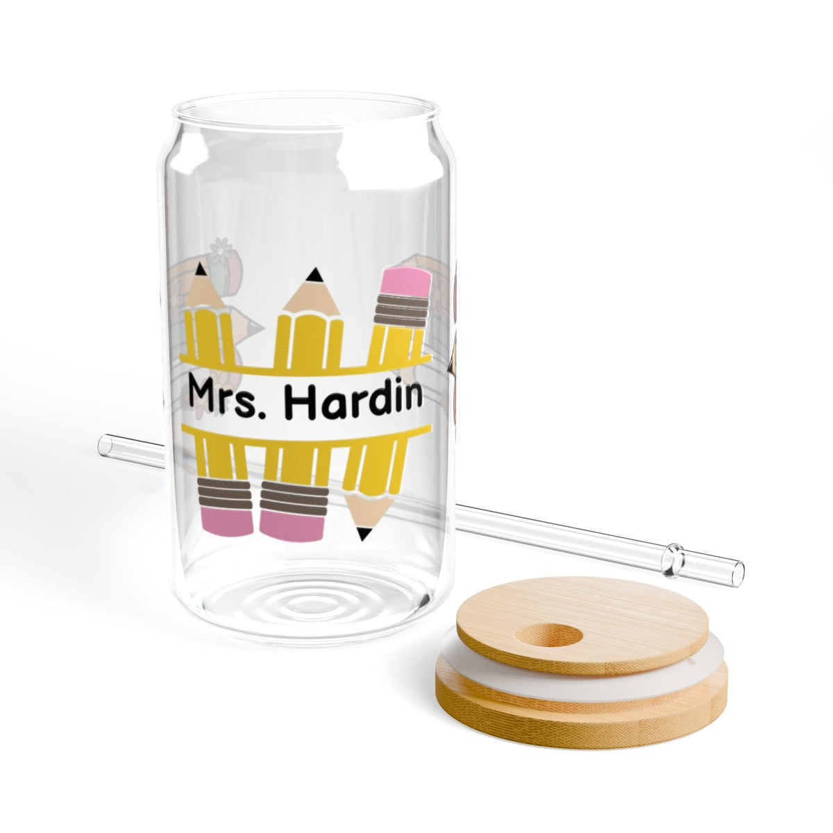 Personalized Pencil Sipper Glass, 16oz