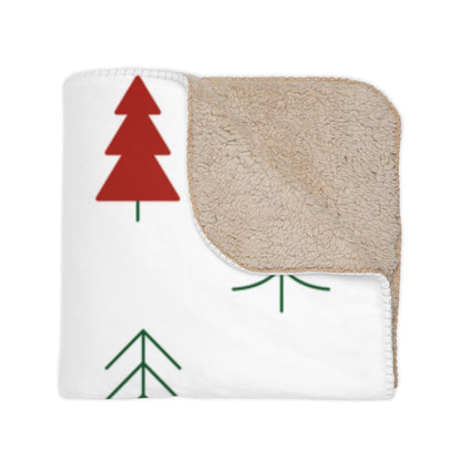 Personalized Green and Red Tree Tan Sherpa Blanket – Cozy, Customizable, and Festive