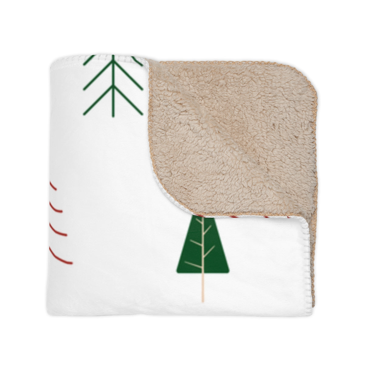 Personalized Green and Red Tree Tan Sherpa Blanket – Cozy, Customizable, and Festive