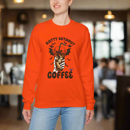 Batty Without Coffee Halloween Sweatshirt – Unisex Heavy Blend Crewneck
