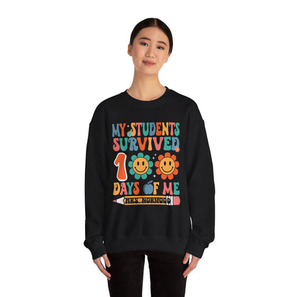 My Students Survived 100 Days of Me Crewneck Sweatshirt – Perfect for Teachers