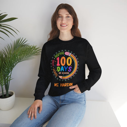 Personalized Happy 100 Days Teacher Sweatshirt - Custom Name Crewneck, Unisex, Cozy Cotton Blend