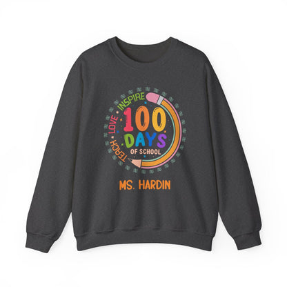 Personalized Happy 100 Days Teacher Sweatshirt - Custom Name Crewneck, Unisex, Cozy Cotton Blend