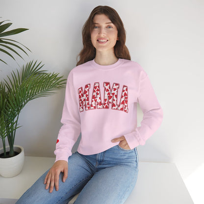 Personalized Mama Sweatshirt with Heart Print and Custom Children's Names