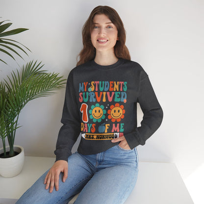 My Students Survived 100 Days of Me Crewneck Sweatshirt – Perfect for Teachers