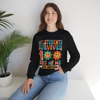 My Students Survived 100 Days of Me Crewneck Sweatshirt – Perfect for Teachers