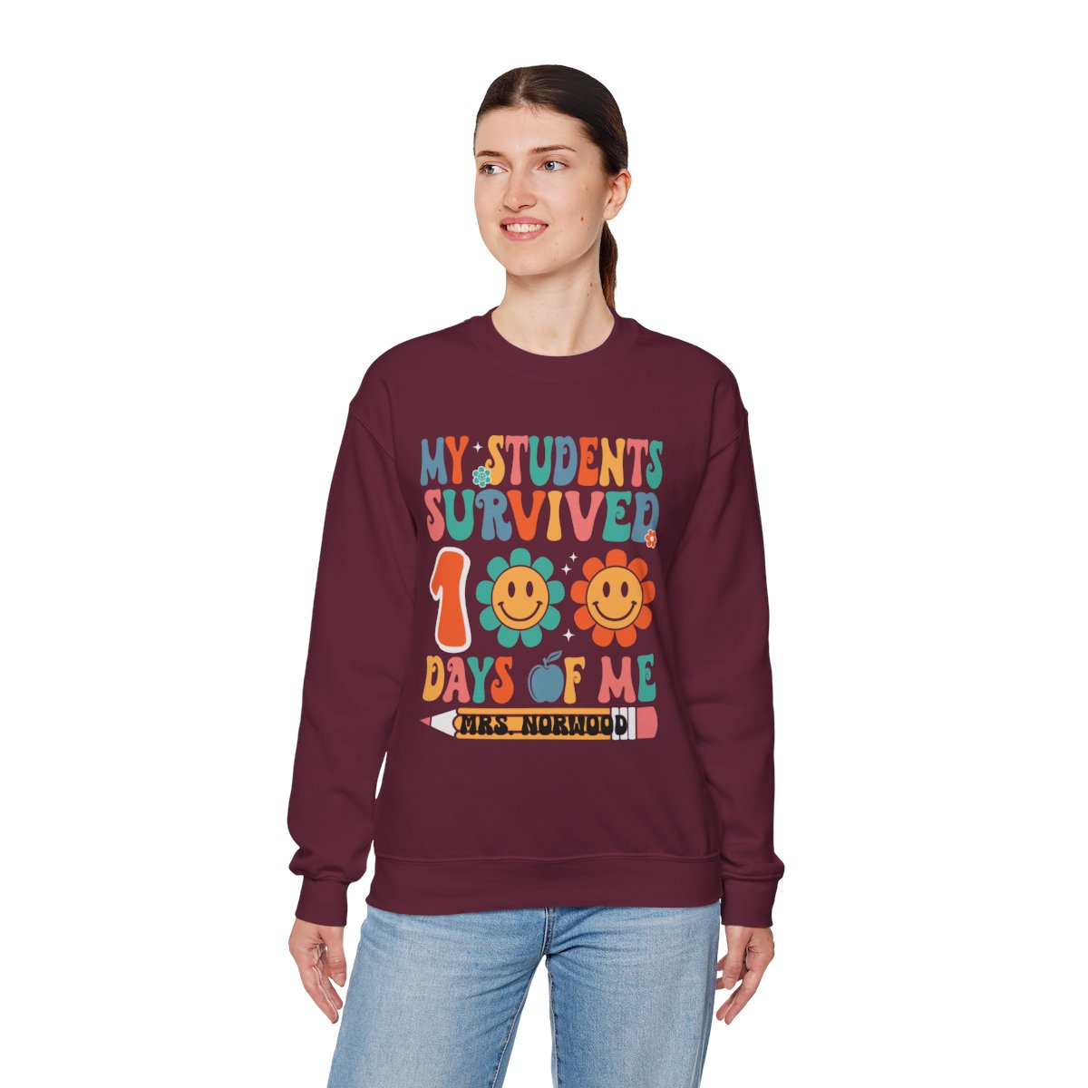 My Students Survived 100 Days of Me Crewneck Sweatshirt – Perfect for Teachers