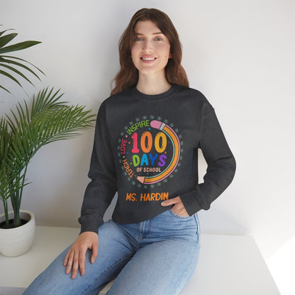 Personalized Happy 100 Days Teacher Sweatshirt - Custom Name Crewneck, Unisex, Cozy Cotton Blend