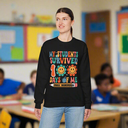 My Students Survived 100 Days of Me Crewneck Sweatshirt – Perfect for Teachers