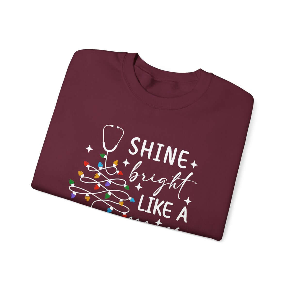 Shine Bright Like a Call Light Christmas Nurse Sweatshirt – Unisex Cozy Stethoscope Tree Crewneck for Healthcare Workers-Personalized