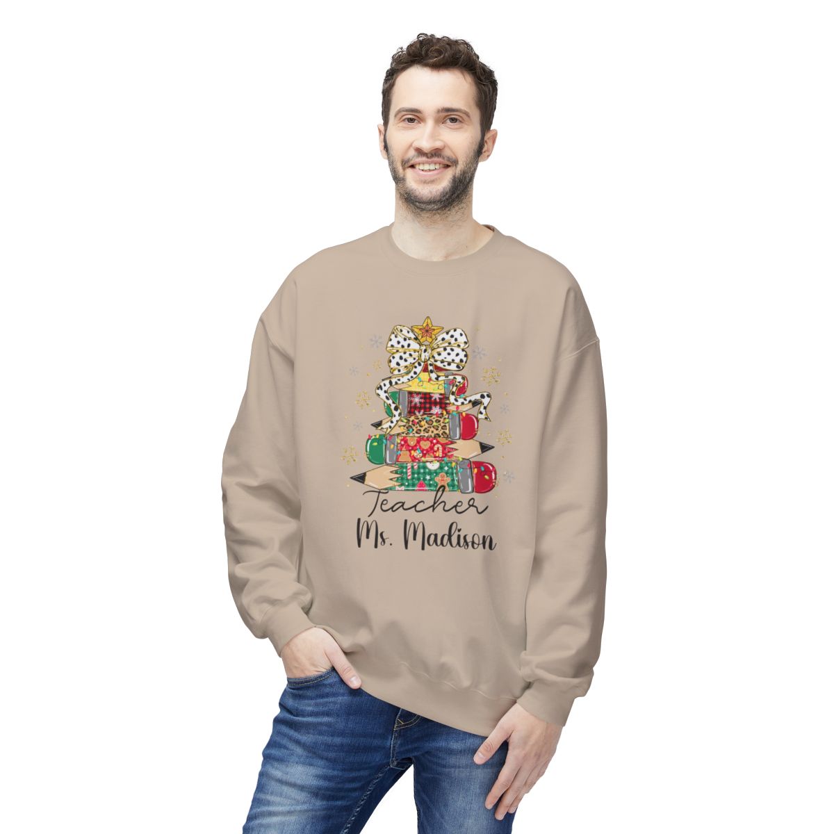 Festive “Teacher Pencil Tree” Christmas Sweatshirt – Cozy Gildan® SF000 Eco-Friendly Cotton Blend