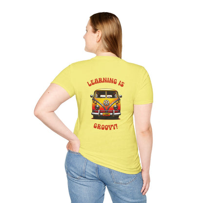 Personalized Teacher T-Shirt – “Learning Is Groovy” Retro Bus Design