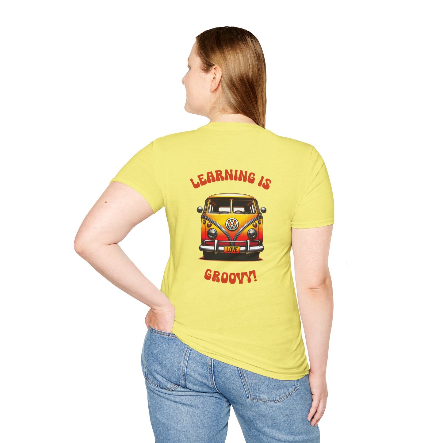 Learning is Groovy Personalized Teacher Shirt | Retro VW Bus Custom Name Tee Unisex Softstyle T-Shirt
