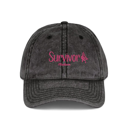 Vintage Survivor Embroidered Cap – Personalized Distressed Cotton Hat