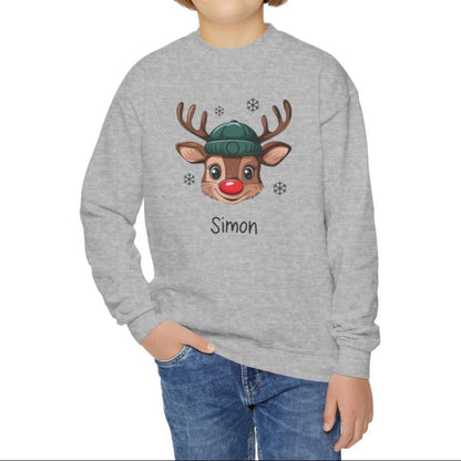 Personalized Boys' Christmas Reindeer– Festive and Cozy Youth Crewneck Sweatshirt