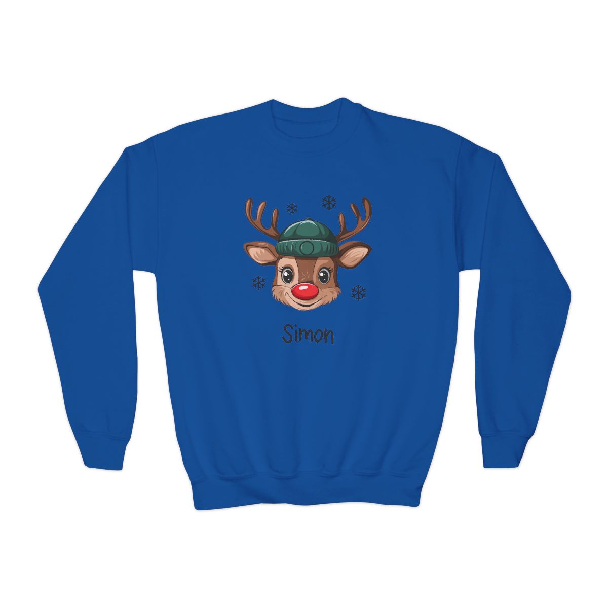 Personalized Boys' Christmas Reindeer– Festive and Cozy Youth Crewneck Sweatshirt