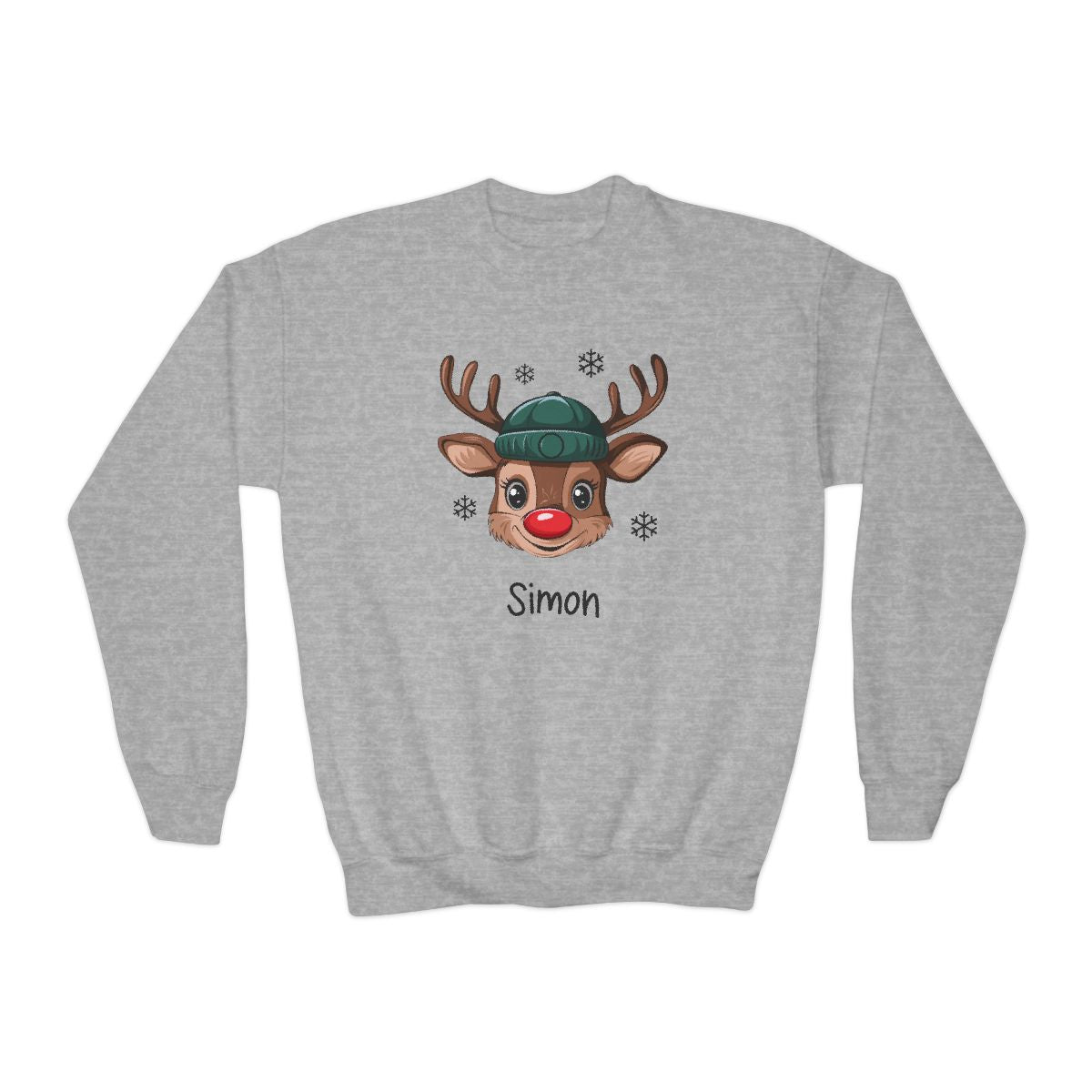 Personalized Boys' Christmas Reindeer– Festive and Cozy Youth Crewneck Sweatshirt