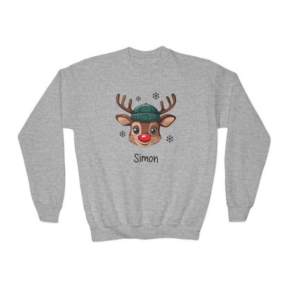 Personalized Boys' Christmas Reindeer– Festive and Cozy Youth Crewneck Sweatshirt