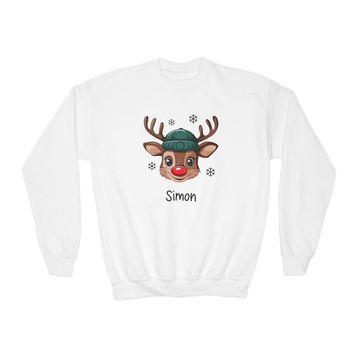 Personalized Boys' Christmas Reindeer– Festive and Cozy Youth Crewneck Sweatshirt